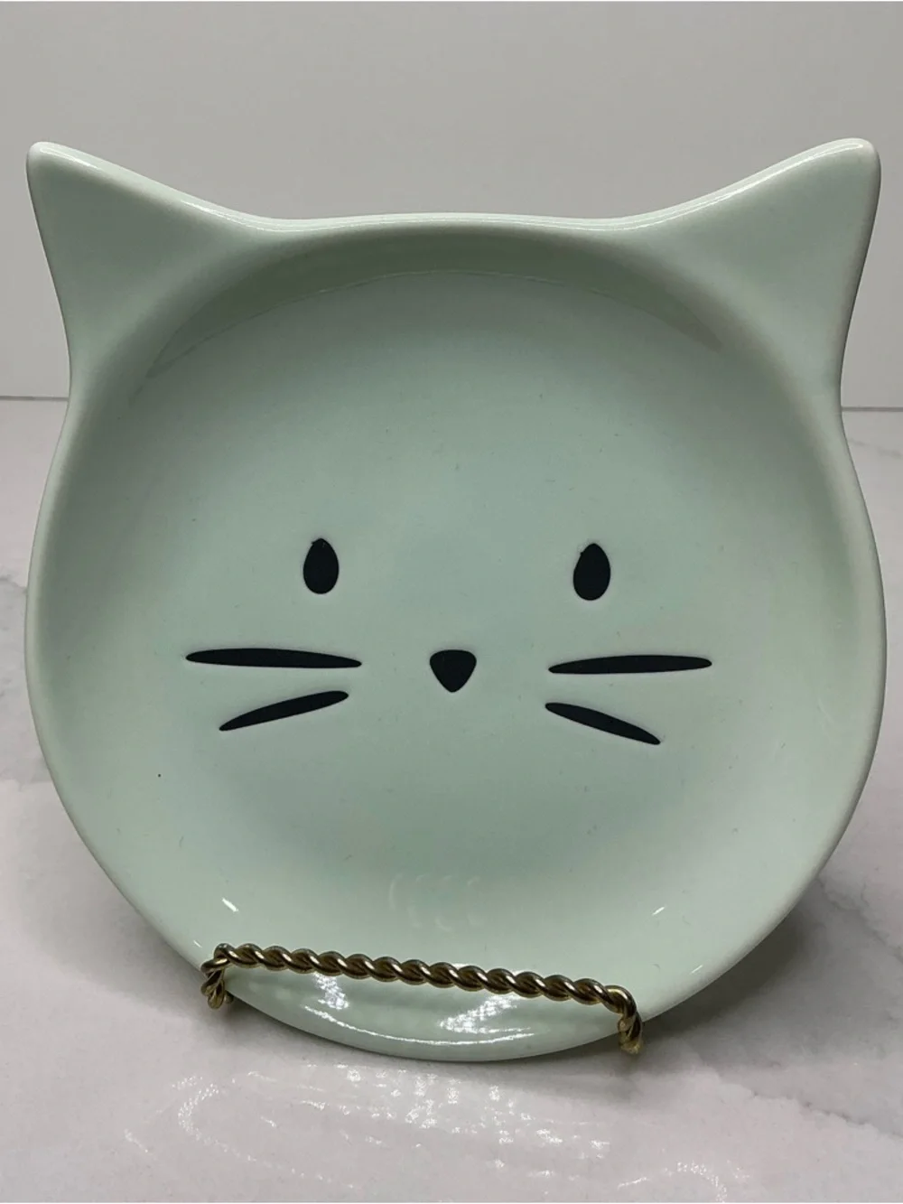 Signature Ceramic Bowl Cat Face Shaped Trinket Dish Mint New